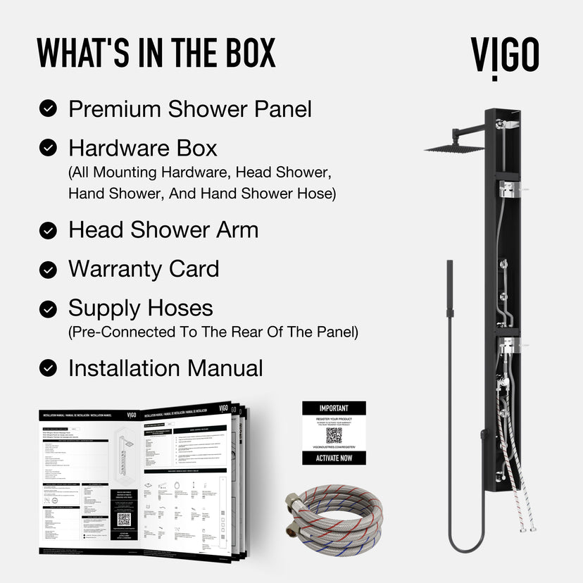Wall-mounted shower system with body spray, tub filler, and included mounting hardware