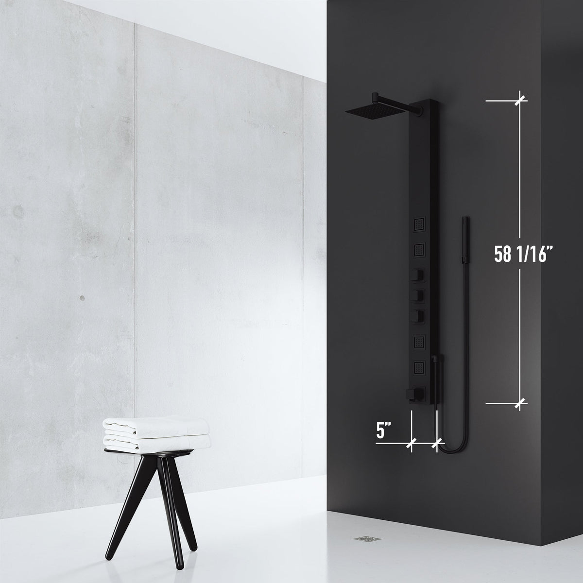 Shower panel with included supply lines, vacuum breaker, and pressure balance protection