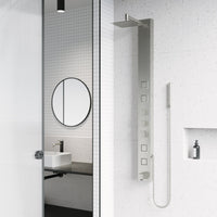 Stainless steel rectangular shower panel with thermostatic valve and body jets
