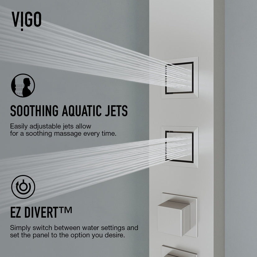 Easy-install shower panel with corrosion-resistant brass components and stainless steel finish