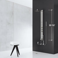 Shower panel with included supply lines, vacuum breaker, and pressure balance protection