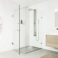Modern contemporary shower system with low flow design and 58-inch assembled height