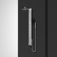 Complete shower panel kit with all mounting materials and thermostatic control