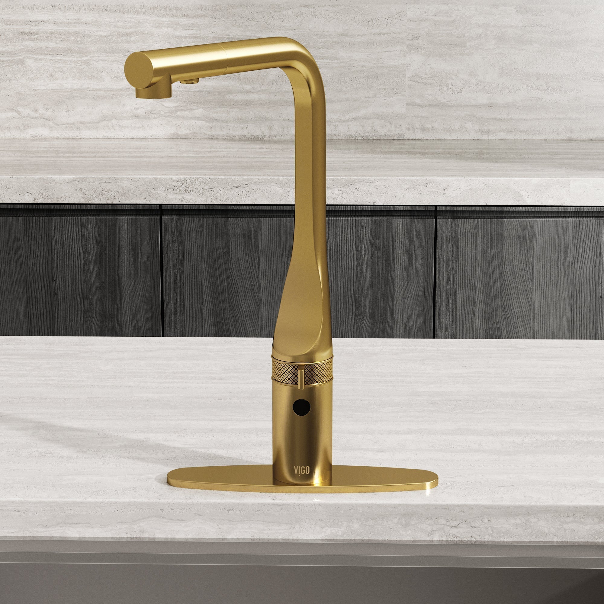 Contemporary kitchen faucet accessory with brushed gold finish