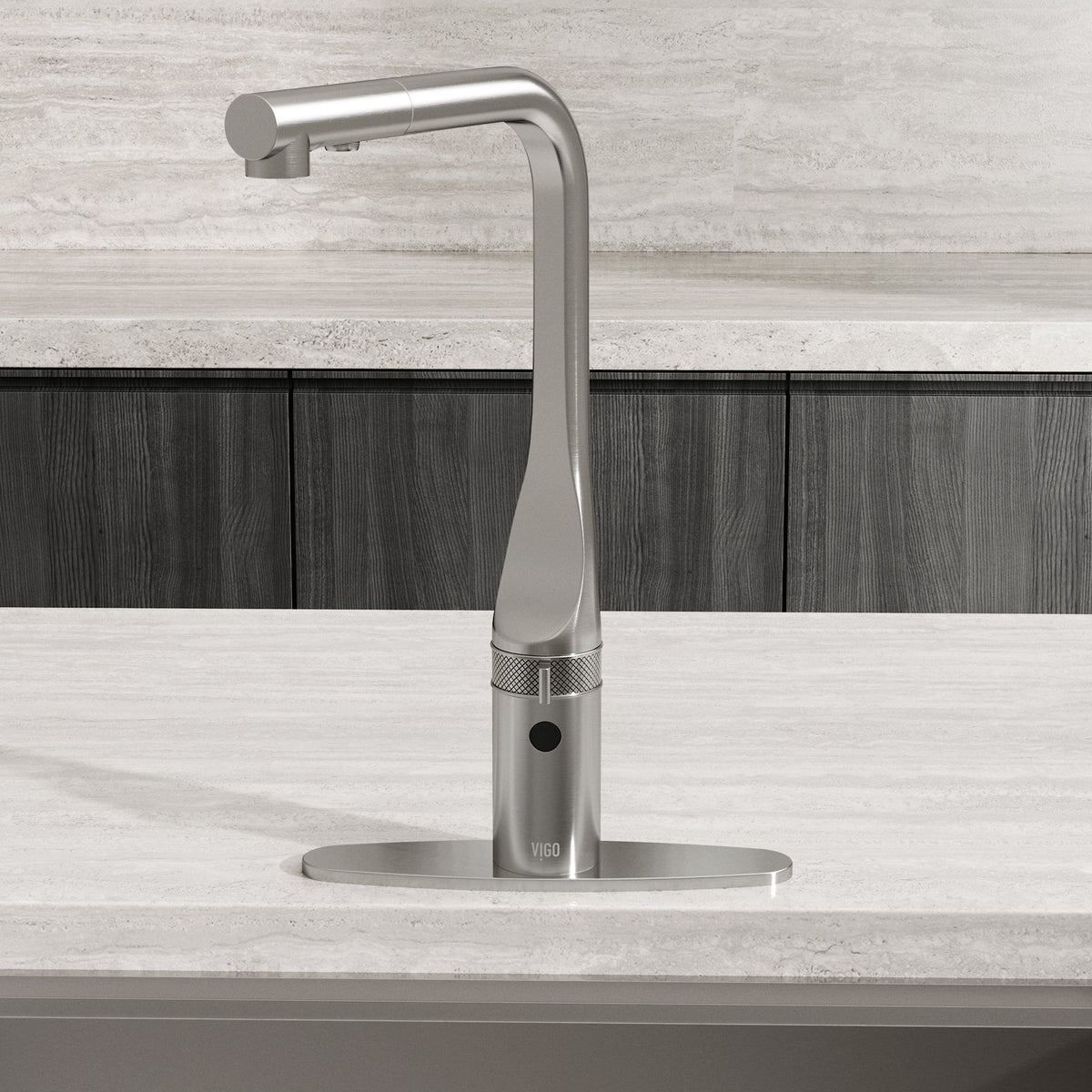 Contemporary kitchen faucet accessory in stainless steel finish