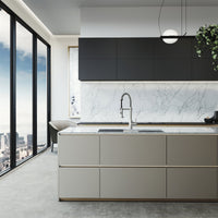 Modern rectangular undermount sink with included cutting board and colander accessories