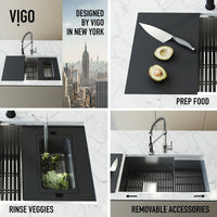 Modern kitchen sink set with stainless steel finish and complete accessory bundle