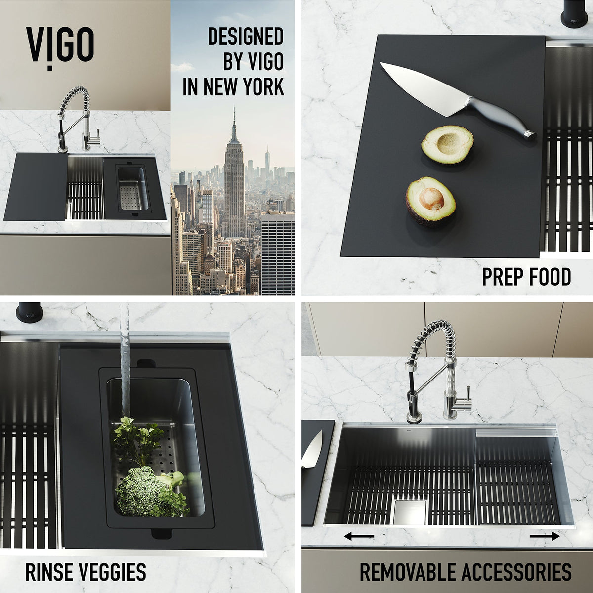 Modern kitchen sink set with stainless steel finish and complete accessory bundle