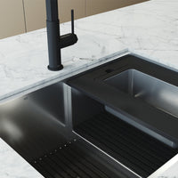Kitchen sink set with black fiber wood cutting board and stainless steel colander