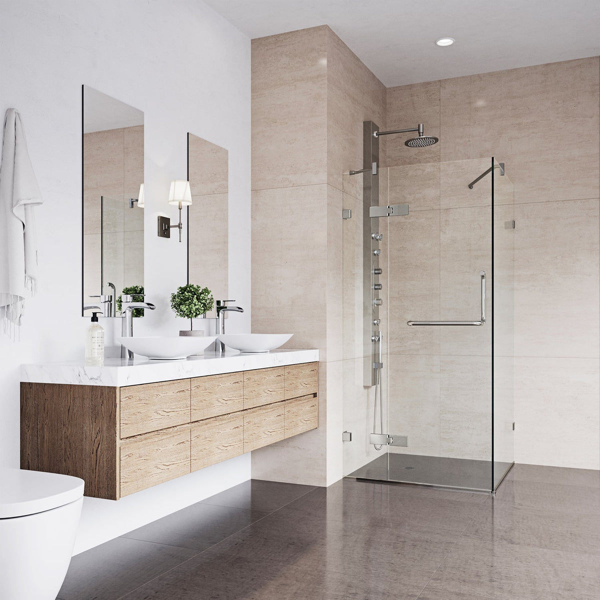 Frameless shower enclosure with Magnalock and Seal-through technology