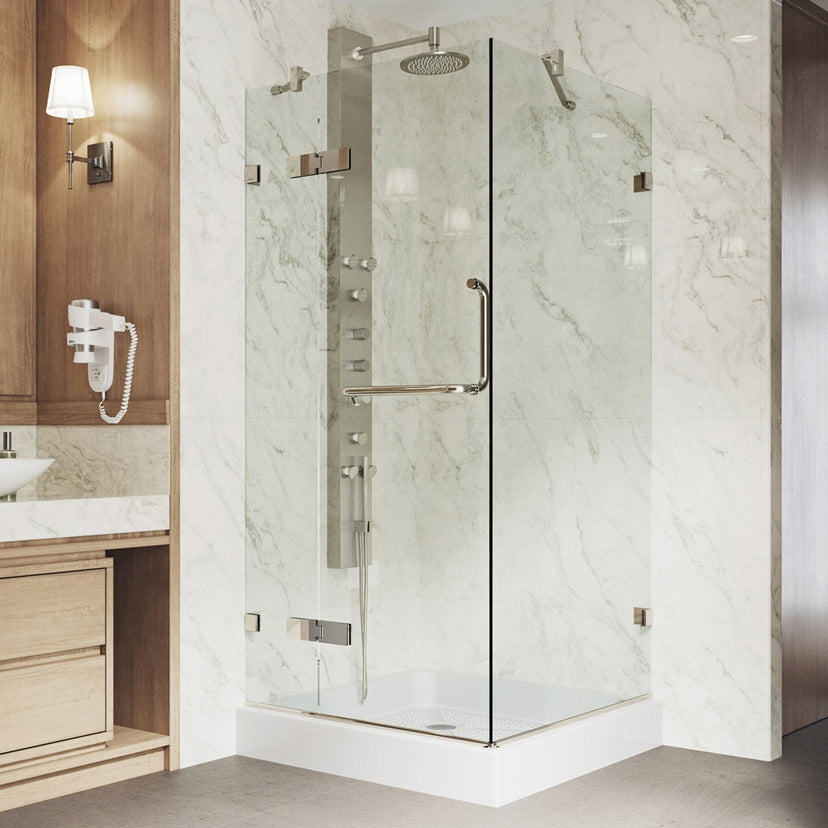 79-inch tall frameless shower door with cool touch exterior