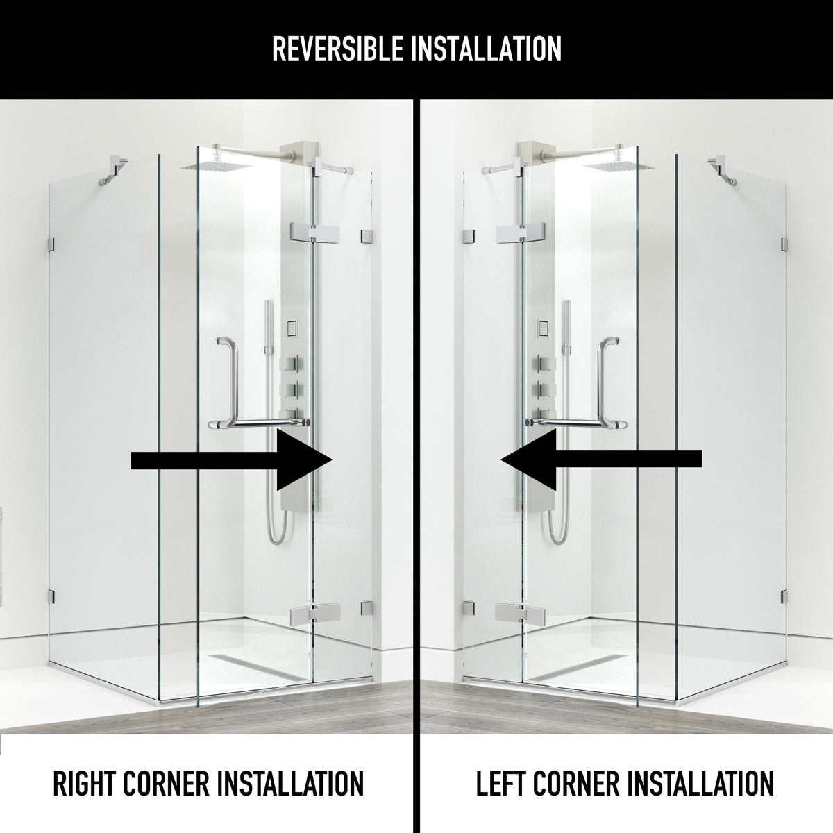 Clear glass shower with included mounting and door hardware