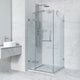 Brushed nickel shower enclosure with double hinged door