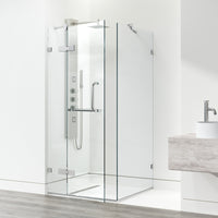 Monteray 34 in. L x 34 in. W x 73 in. H Frameless Hinged Square Shower Enclosure and Satro 3-Piece Bath Hardware Set in Brushed Nickel