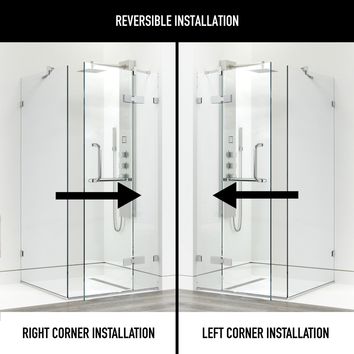 Monteray 34 in. L x 34 in. W x 73 in. H Frameless Hinged Square Shower Enclosure and Satro 3-Piece Bath Hardware Set in Brushed Nickel