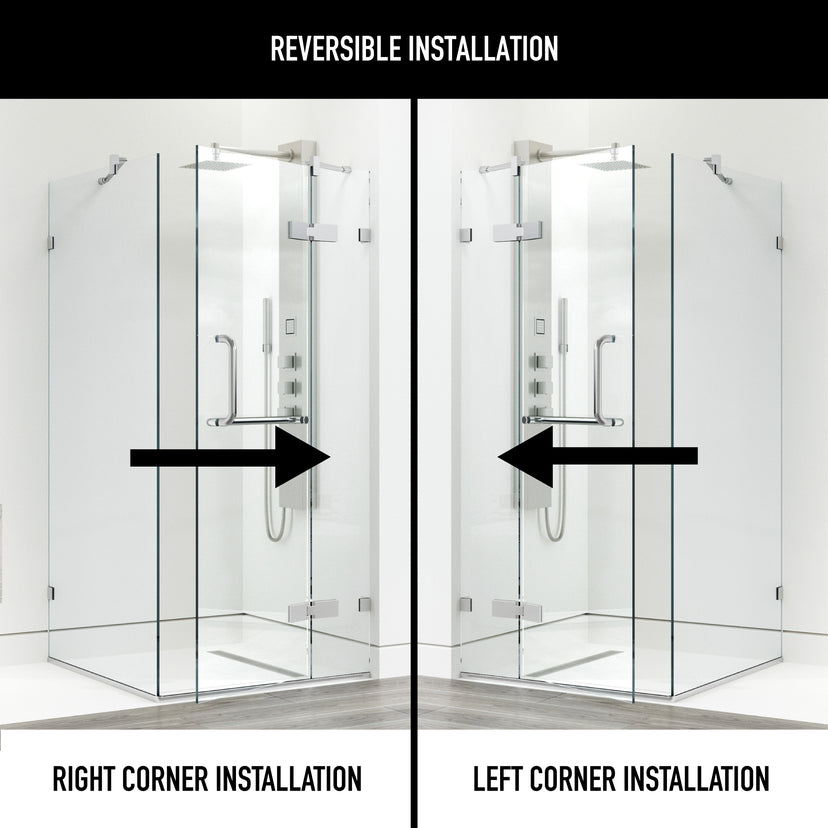 Monteray 34 in. L x 34 in. W x 73 in. H Frameless Hinged Square Shower Enclosure and Satro 3-Piece Bath Hardware Set in Brushed Nickel