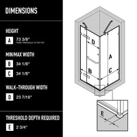 Monteray 34 in. L x 34 in. W x 73 in. H Frameless Hinged Square Shower Enclosure and Meridian 4-Piece Bath Hardware Set in Brushed Nickel