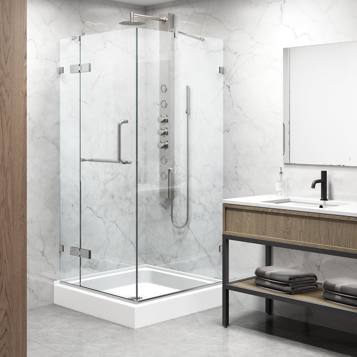 Modern shower enclosure with slip-resistant floor