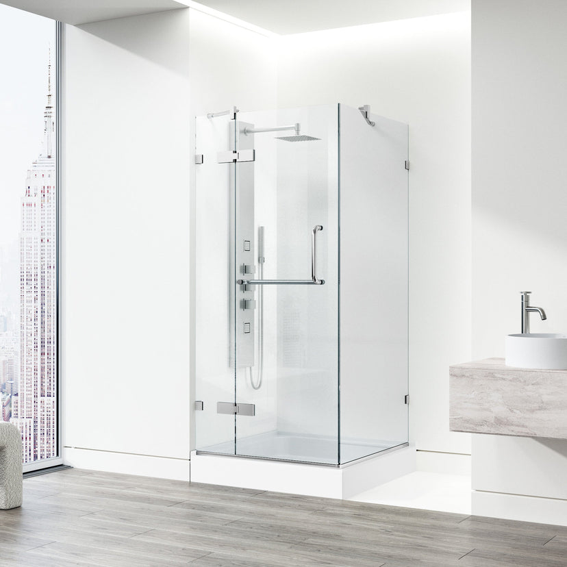 Double hinged shower with included base and mounting hardware