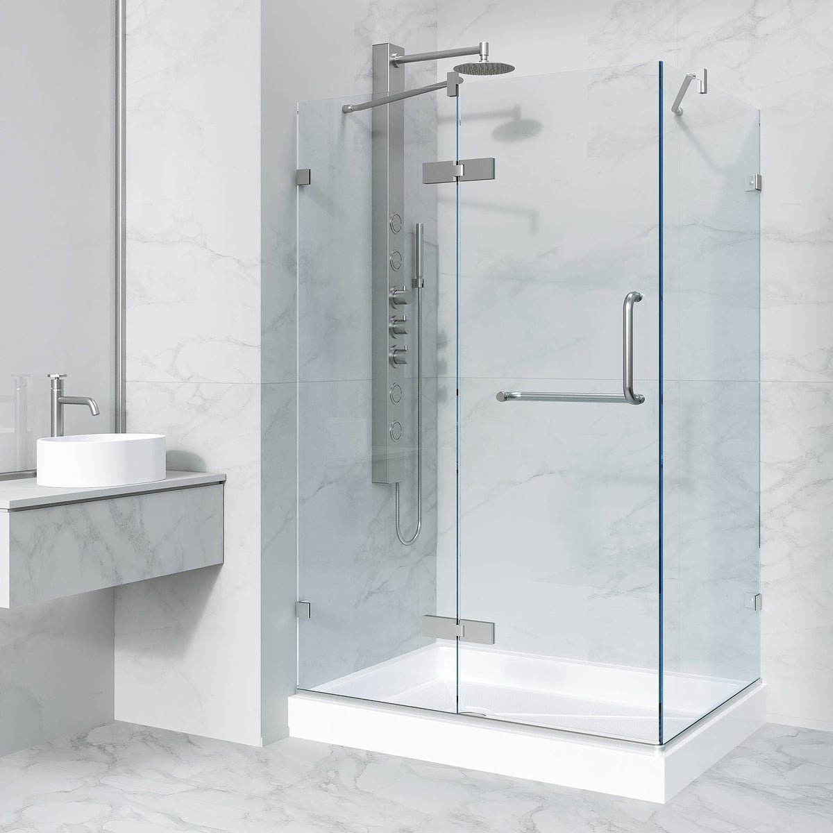 Left installation shower enclosure with base and slip-resistant floor