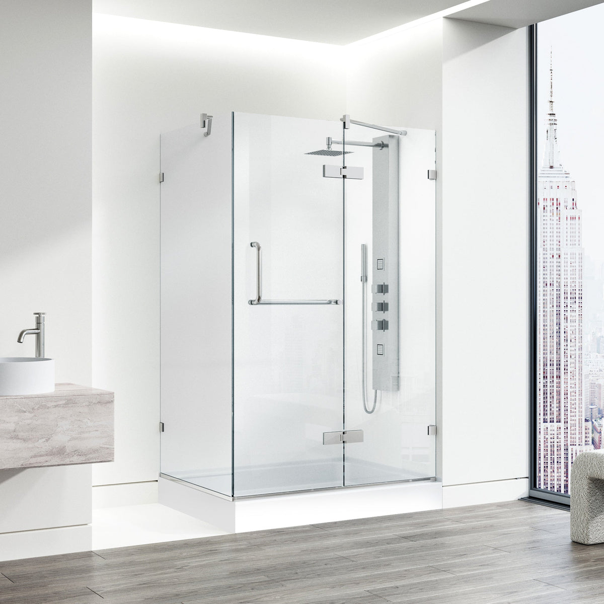 Right installation shower with tempered clear glass