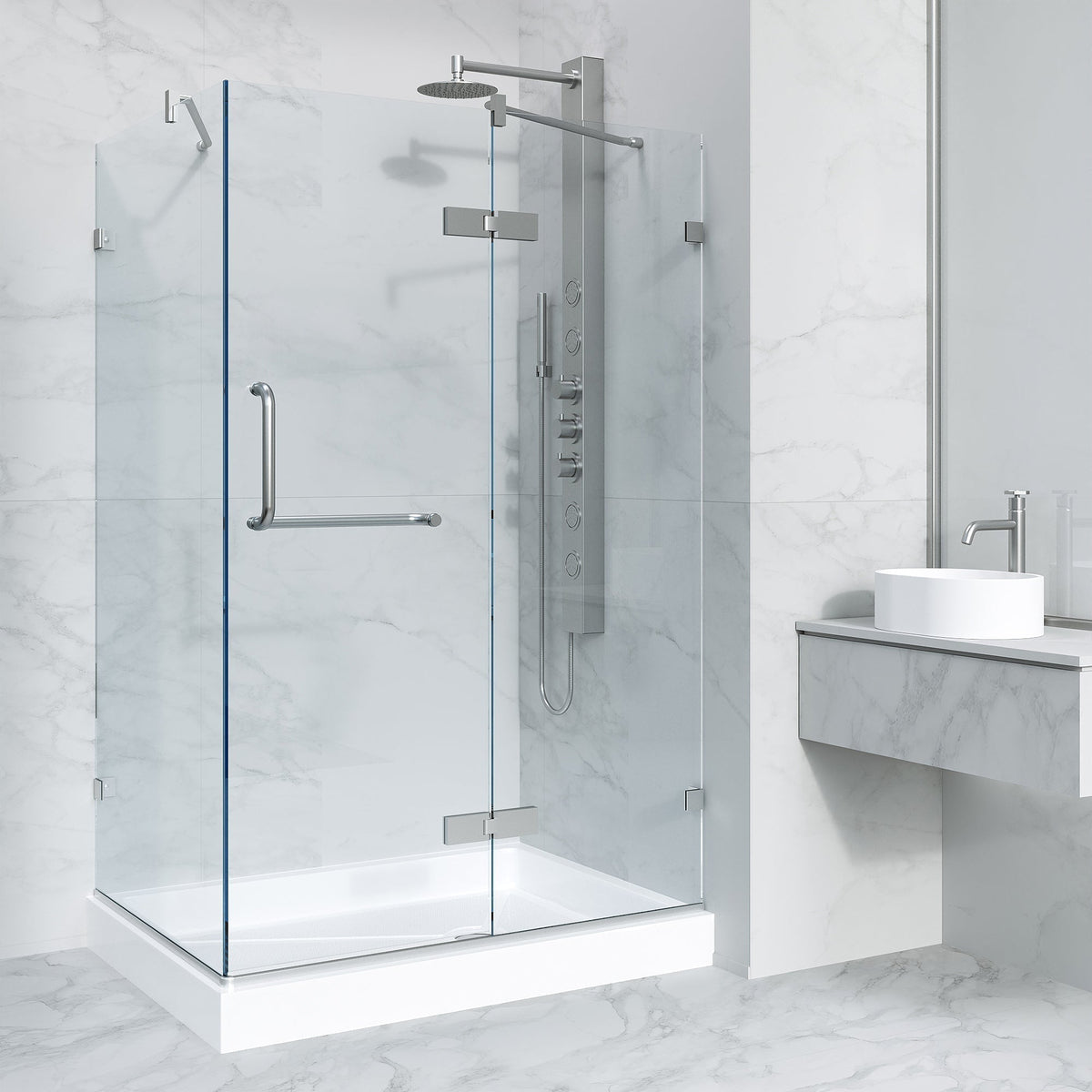 Right installation shower enclosure with base and slip-resistant floor