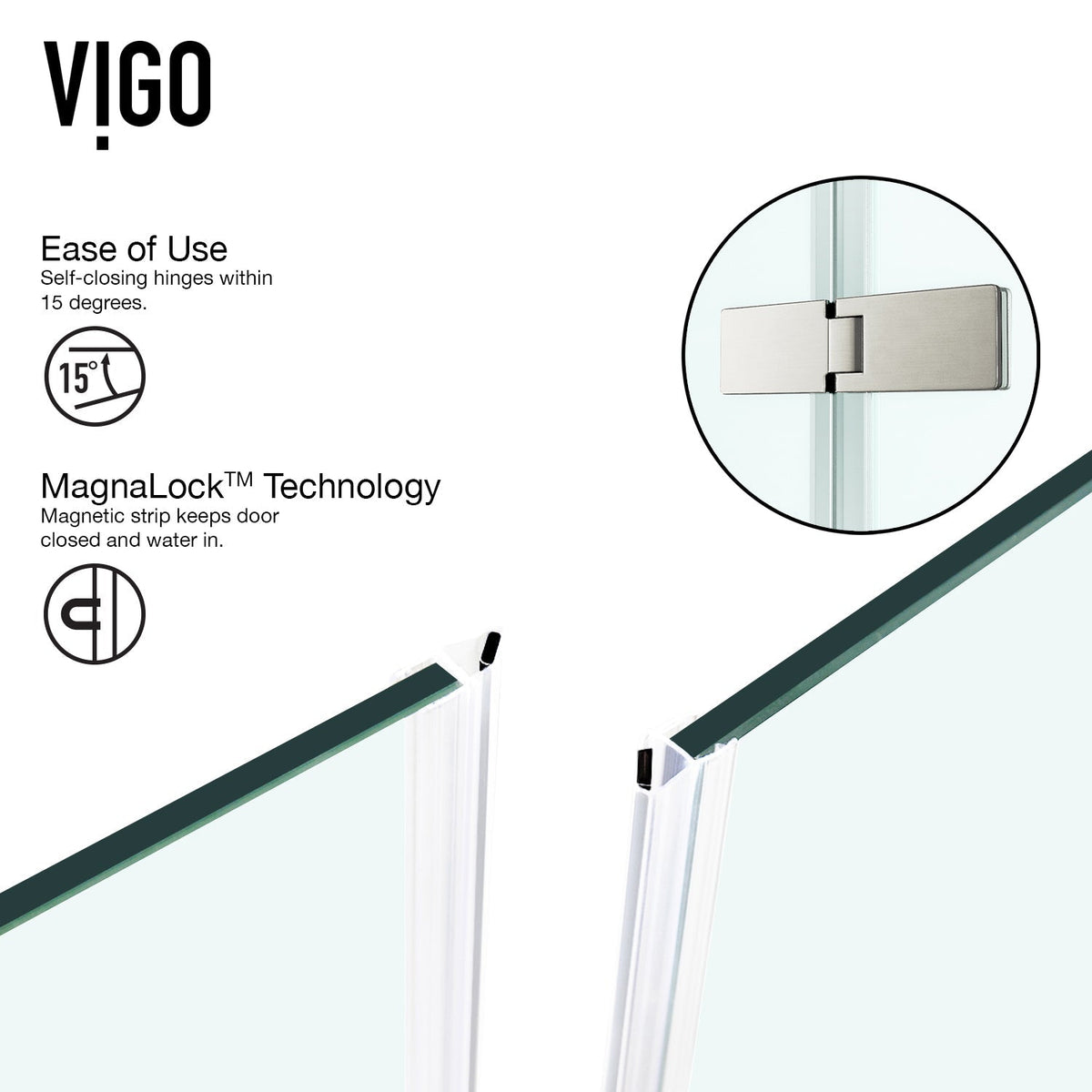 Modern shower door with tempered clear glass and bar handle