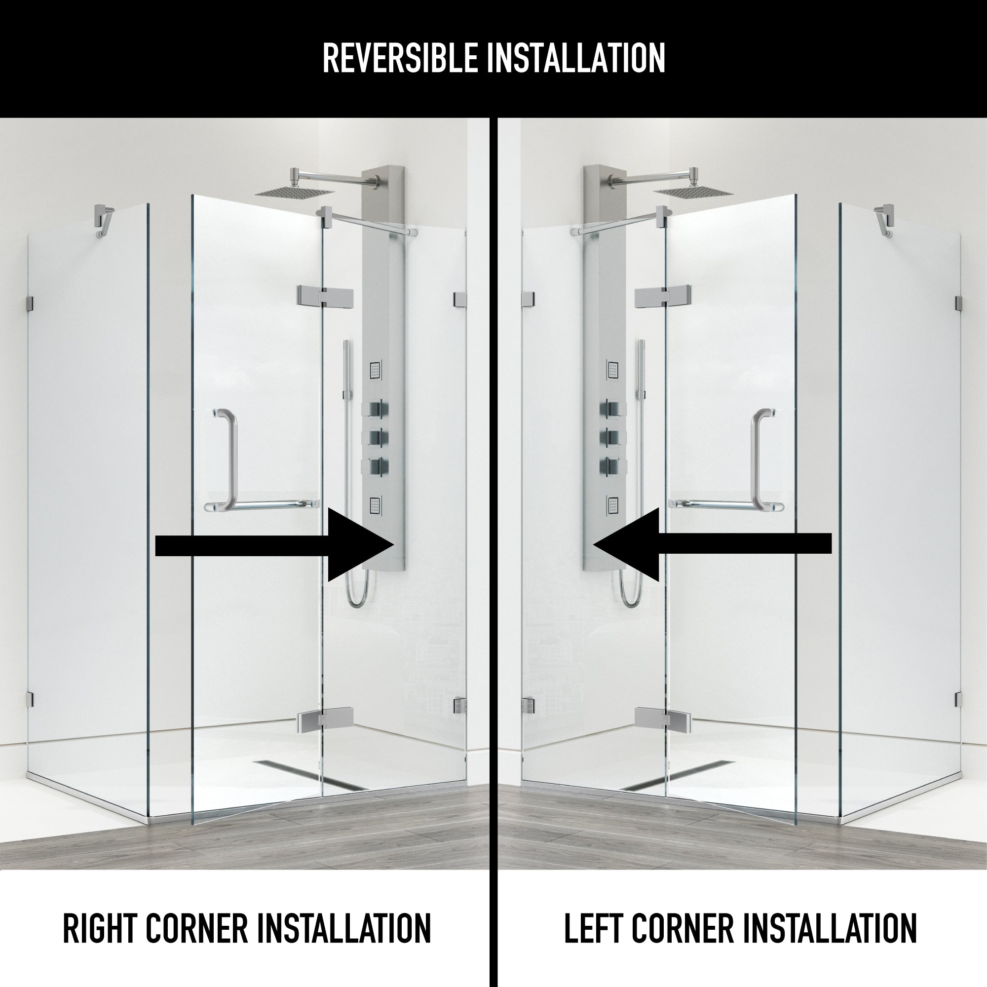 Shower door with included mounting and door hardware