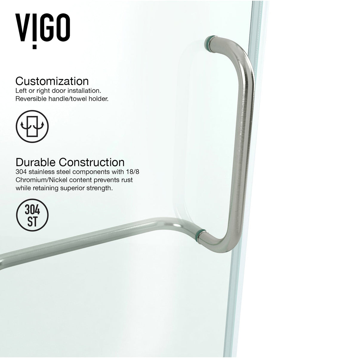 Brushed nickel shower enclosure with towel bar feature