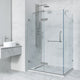 Brushed nickel frameless shower door with double hinged design