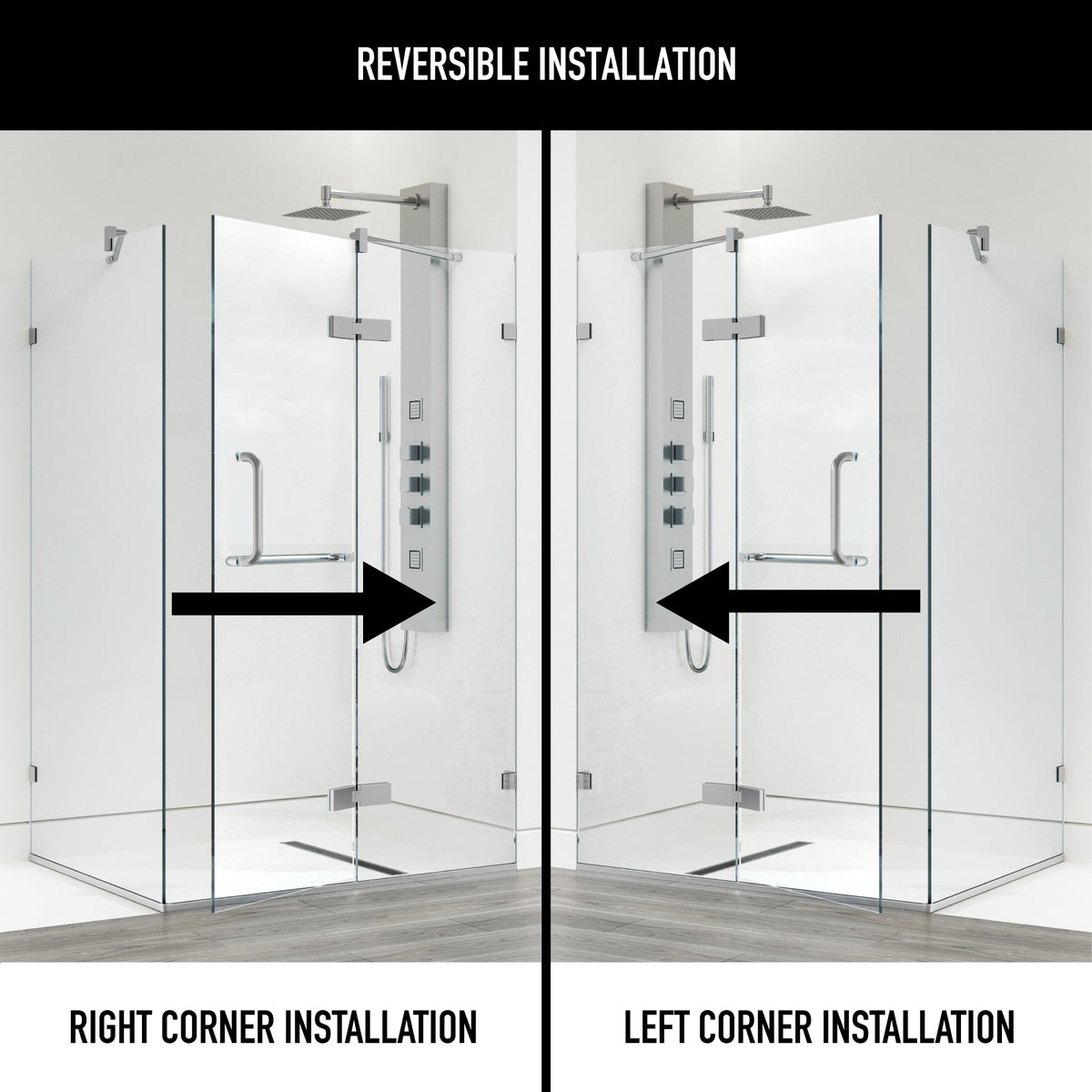Monteray 30 in. L x 38 in. W x 73 in. H Frameless Hinged Rectangle Shower Enclosure and Satro 3-Piece Bath Hardware Set in Brushed Nickel