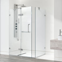 Monteray 30 in. L x 38 in. W x 73 in. H Frameless Hinged Rectangle Shower Enclosure and Meridian 4-Piece Bath Hardware Set in Brushed Nickel
