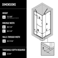 Monteray 30 in. L x 38 in. W x 73 in. H Frameless Hinged Rectangle Shower Enclosure and Meridian 4-Piece Bath Hardware Set in Brushed Nickel
