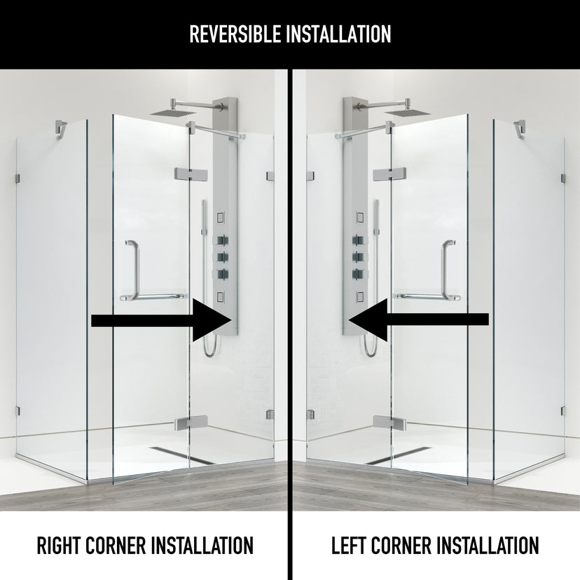 Monteray 30 in. L x 38 in. W x 73 in. H Frameless Hinged Rectangle Shower Enclosure and Meridian 4-Piece Bath Hardware Set in Brushed Nickel