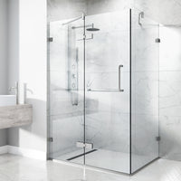 Monteray 30 in. L x 38 in. W x 73 in. H Frameless Hinged Rectangle Shower Enclosure and Meridian 4-Piece Bath Hardware Set in Brushed Nickel