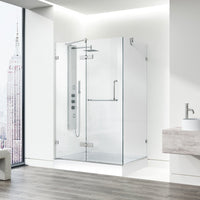 Contemporary shower with slip-resistant floor and bar handle