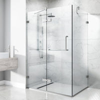 73-inch tall shower enclosure with towel bar and cool touch exterior