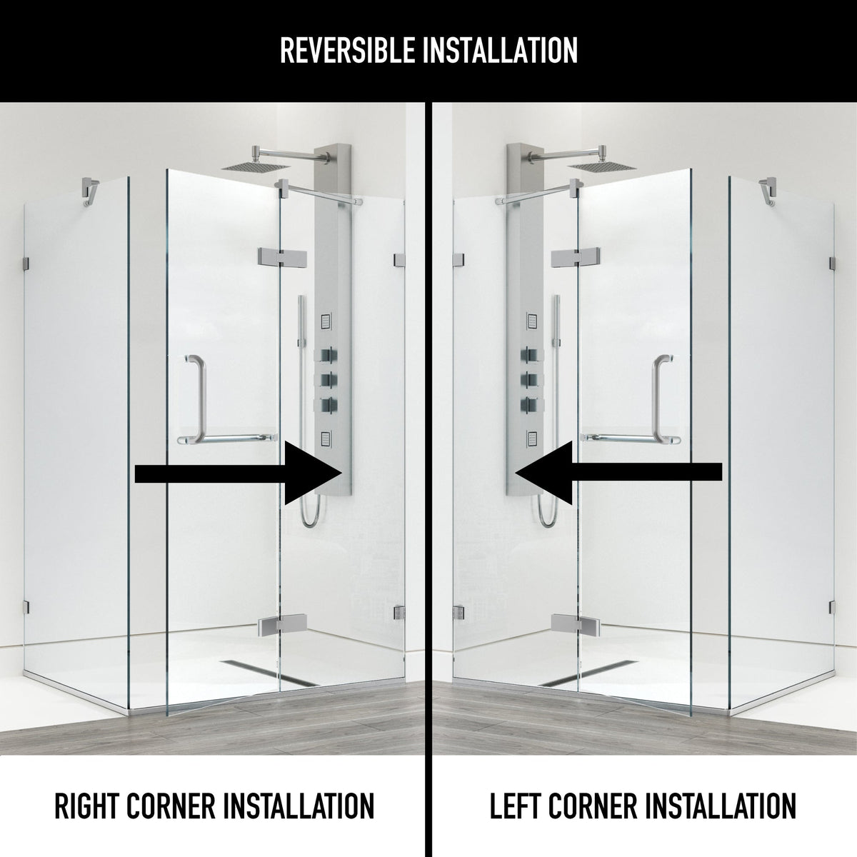 Shower door with included mounting and door hardware