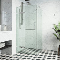 Modern shower door with double hinged design and bar handle