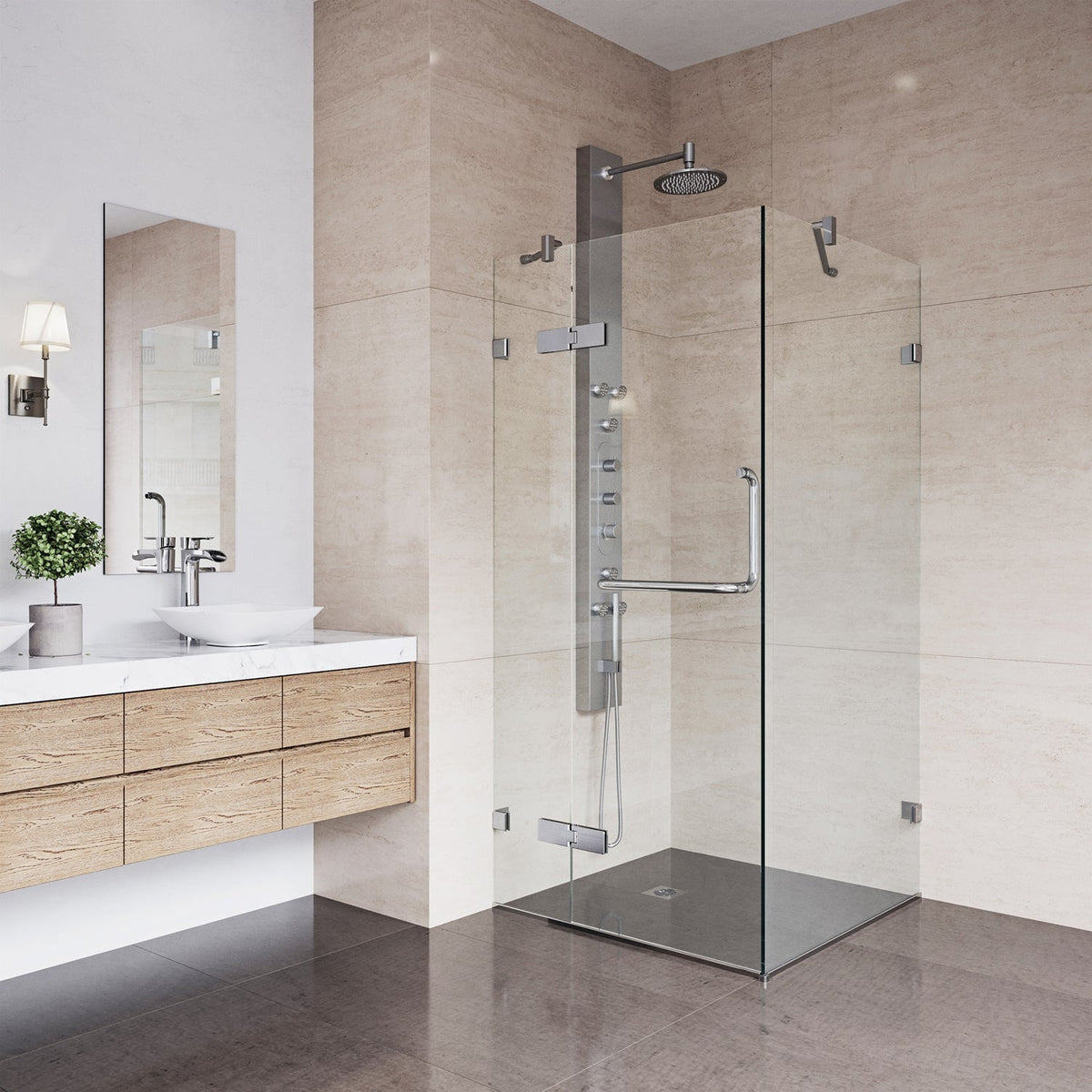 Frameless shower with Magnalock and Seal-through technology