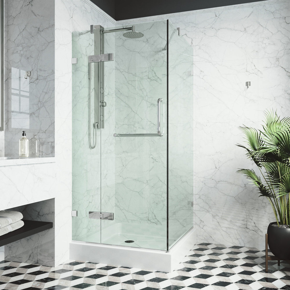 79-inch tall frameless shower door with cool touch exterior