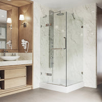 Chrome finish shower door with bar handle and clear glass