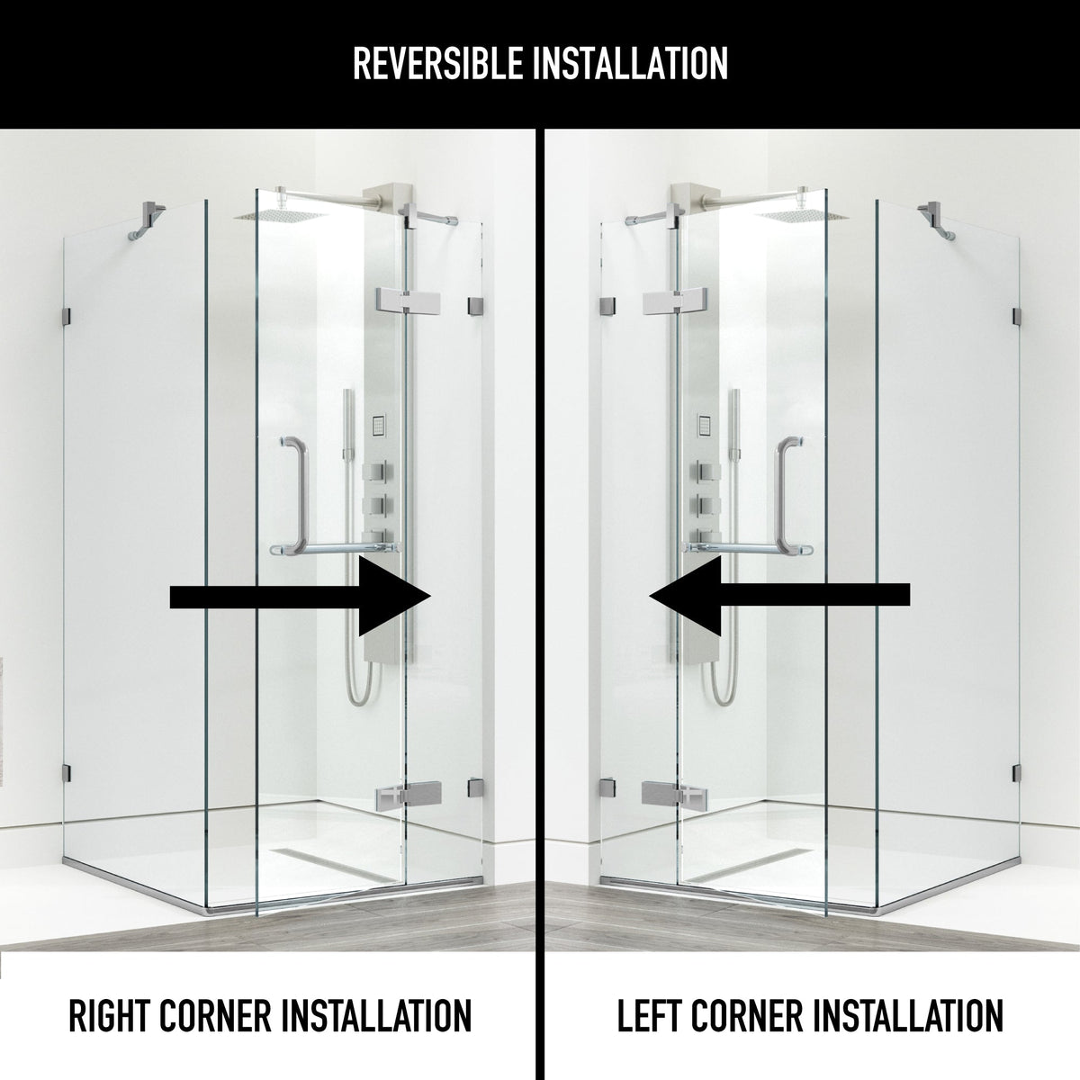 Clear glass shower with included mounting and door hardware