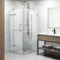 Shower door with cool touch exterior and chrome finish
