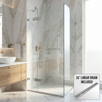 Monteray 34 in. L x 34 in. W x 73 in. H Frameless Hinged Square Shower Enclosure and Elan 24 in. Linear Shower Drain in Chrome
