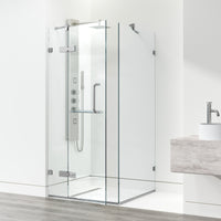 Monteray 34 in. L x 34 in. W x 73 in. H Frameless Hinged Square Shower Enclosure and Elan 24 in. Linear Shower Drain in Chrome