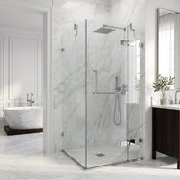 Monteray 34 in. L x 34 in. W x 73 in. H Frameless Hinged Square Shower Enclosure and Elan 24 in. Linear Shower Drain in Chrome