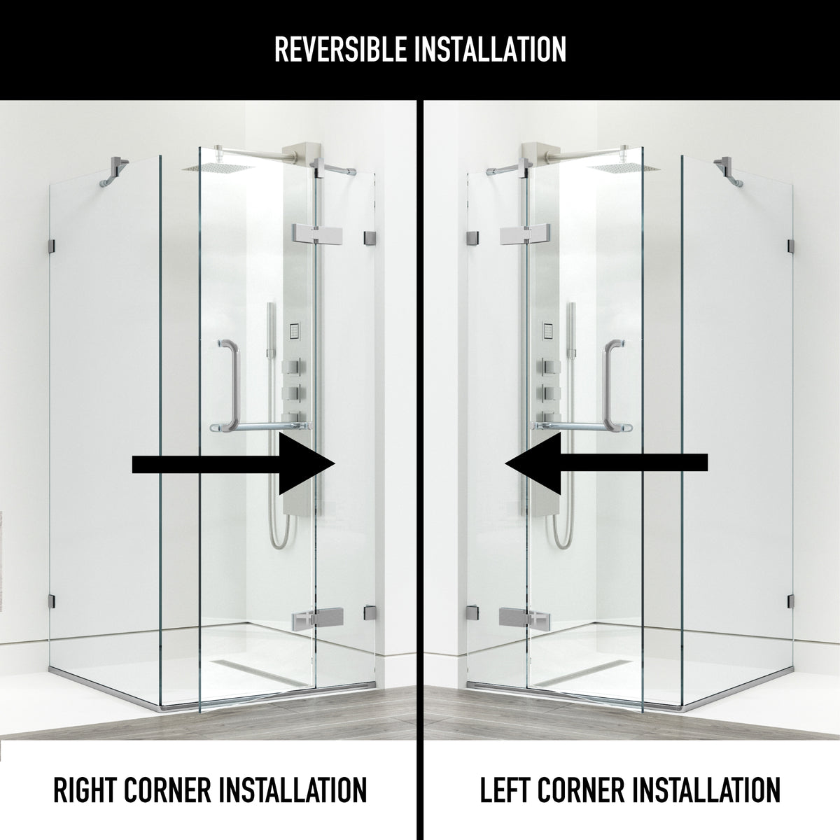 Monteray 34 in. L x 34 in. W x 73 in. H Frameless Hinged Square Shower Enclosure and Elan 24 in. Linear Shower Drain in Chrome