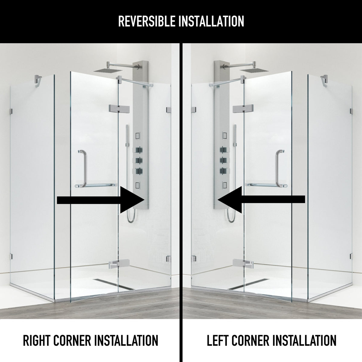 Shower door with included mounting and door hardware