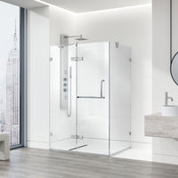 Monteray 30 in. L x 38 in. W x 73 in. H Frameless Hinged Rectangle Shower Enclosure and Meridian 4-Piece Bath Hardware Set in Chrome